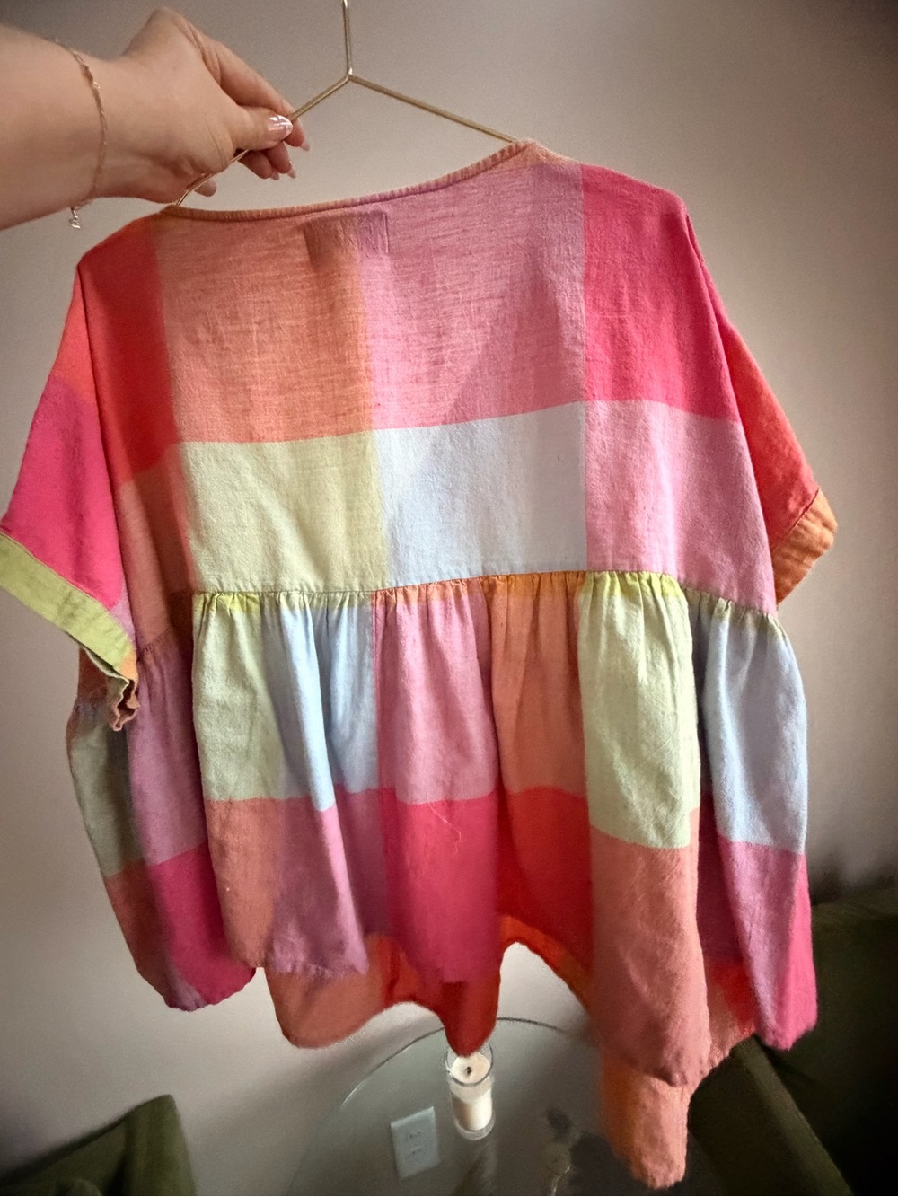 Rujuta Sheth Marni Plaid Swing Top - Multi-Color Short-Sleeve Women’s Top - Picture 5 of 6